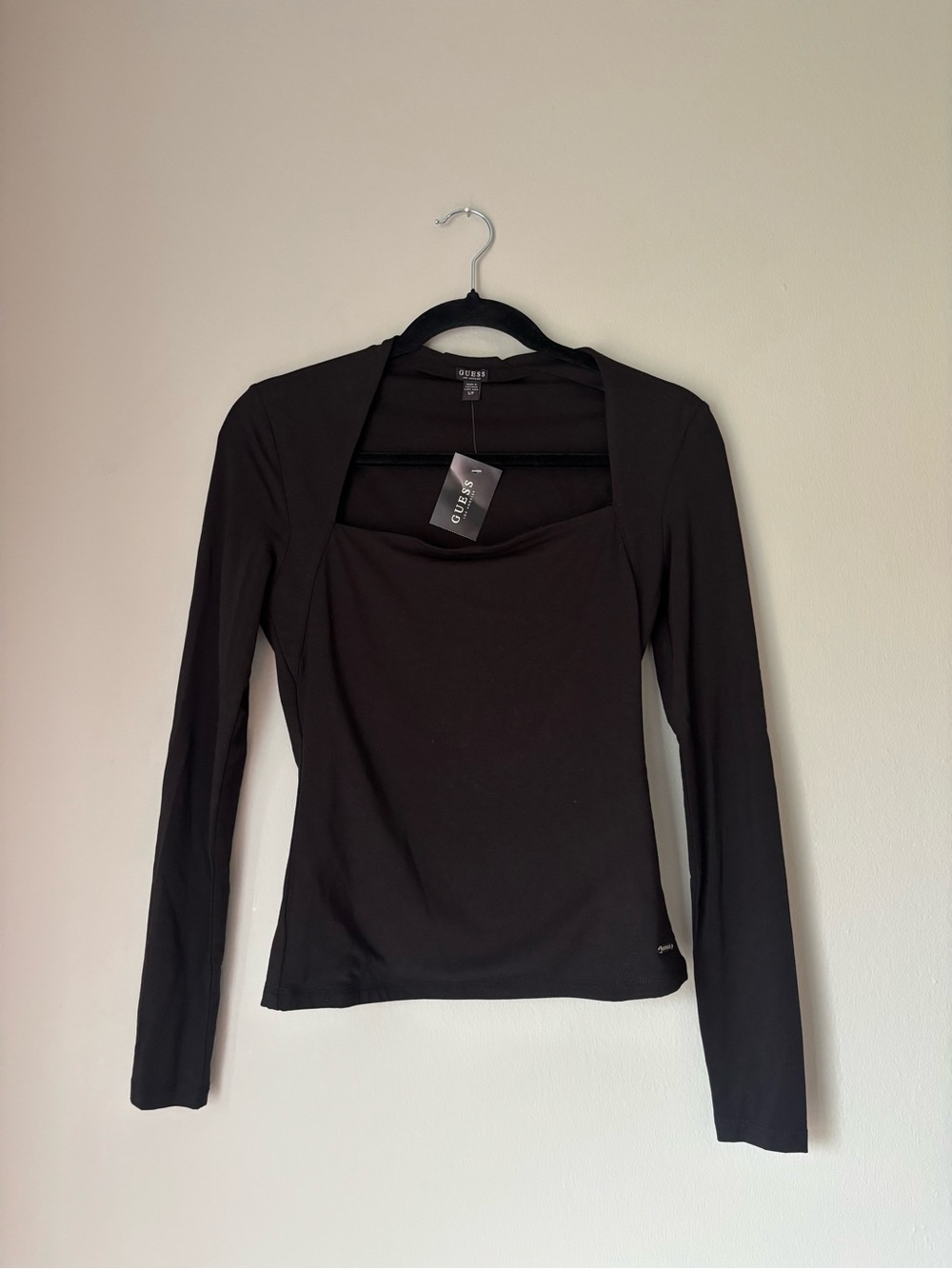 Guess Black Long Sleeve Square-Neck Tee
